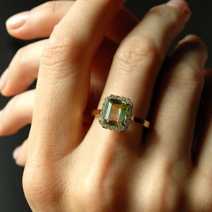 Złoty pierścionek z turmalinem i diamentami