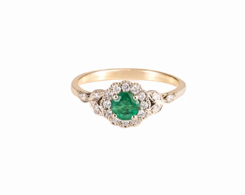 Złoty pierścionek ze szmaragdem ok. 0,35 ct i diamentami