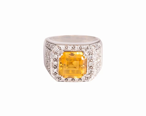 Pierścionek z cytrynem ok. 5 ct i 60 diametami