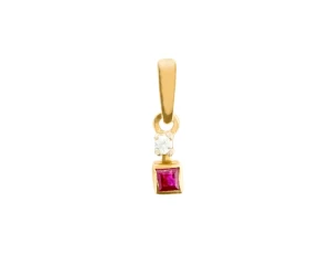 Złota zawieszka z rubinem ok. 0,18 ct i diamentem ok. 0,04 ct