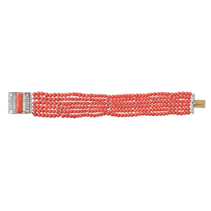 Bransoletka Art Deco z koralem i diamentami 19 cm