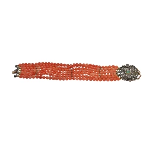 Bransoletka z koralem, szmaragdem i diamentami 20 cm